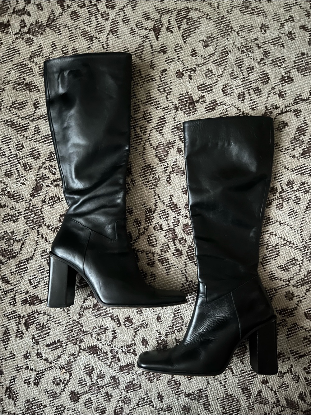 Charles David knee high black leather boots 6